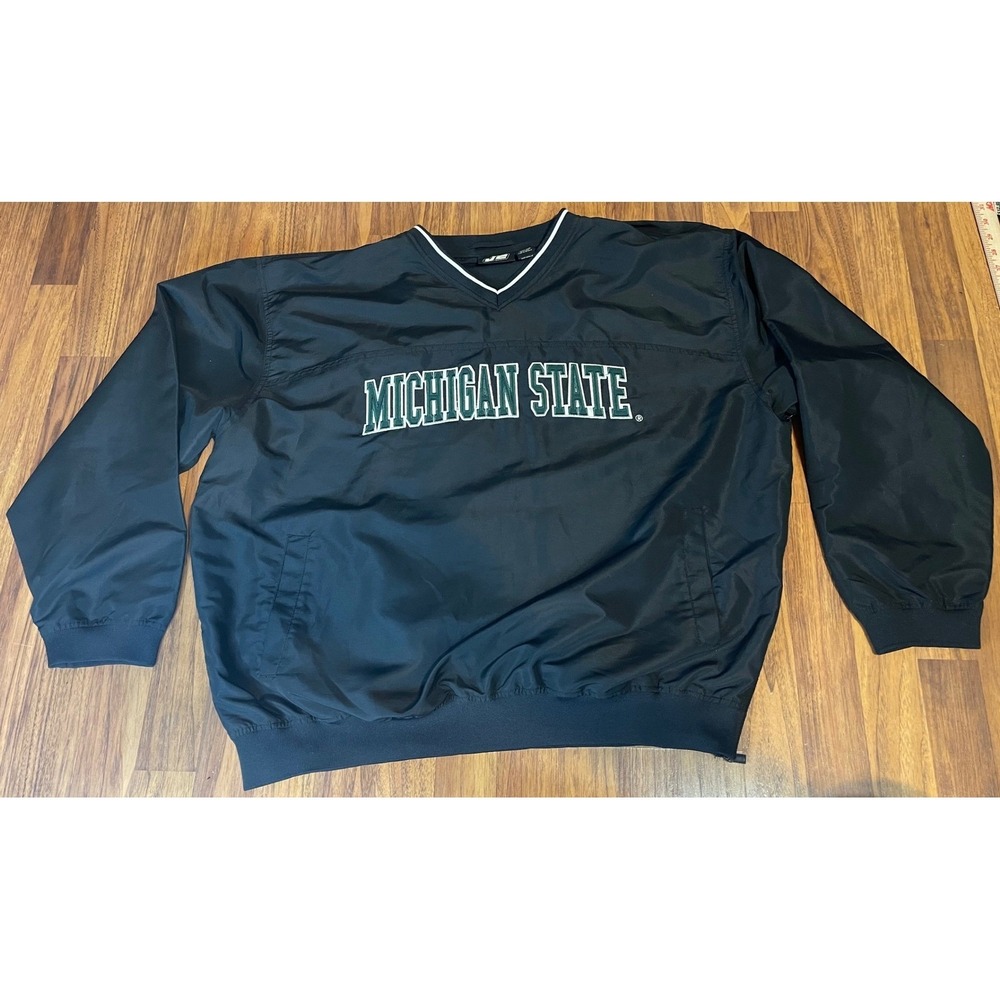 J2 Sport Michigan State Spartans Windshirt Mens 2XL Black V-Neck Pullover Jacket